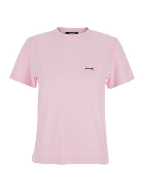 JACQUEMUS Jacquemus Women Pink Crew Neck T-Shirt With Logo Patch On The Front In Cotton Woman