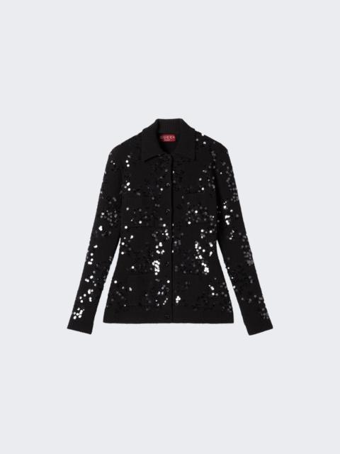 GUCCI Tweed Polo Cardigan Black And Mix