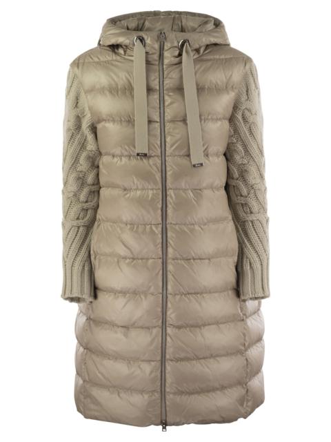 Herno Women Long Down Jacket With Wool Sleeves