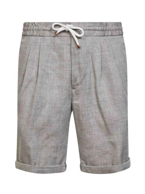 Brunello Cucinelli Brunello Cucinelli Men Light Brown Linen And Virgin Wool Chevron Bermuda Shorts