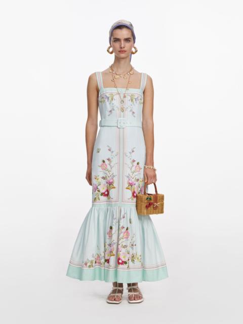 self-portrait Mint Floral Linen Midi Dress