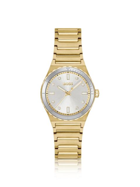 BOSS GOLD-TONE WATCH WITH CRYSTAL INDEXES AND LINK BRACELET