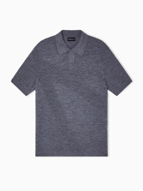 EMPORIO ARMANI POLO SHIRT-COLLAR JUMPER IN VIRGIN WOOL WITH CHECK MOTIF