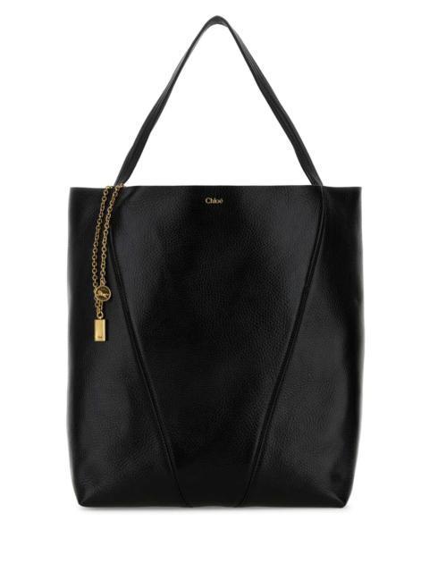 Chloe Women Black Leather Large Spin Shopping Bag