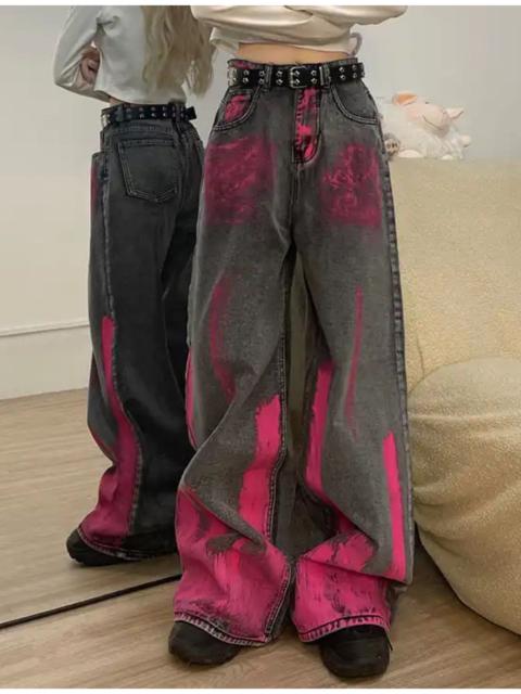 Japanese Brand - Wide Leg Jean Female Trouser Printing Baggy Denim Pants