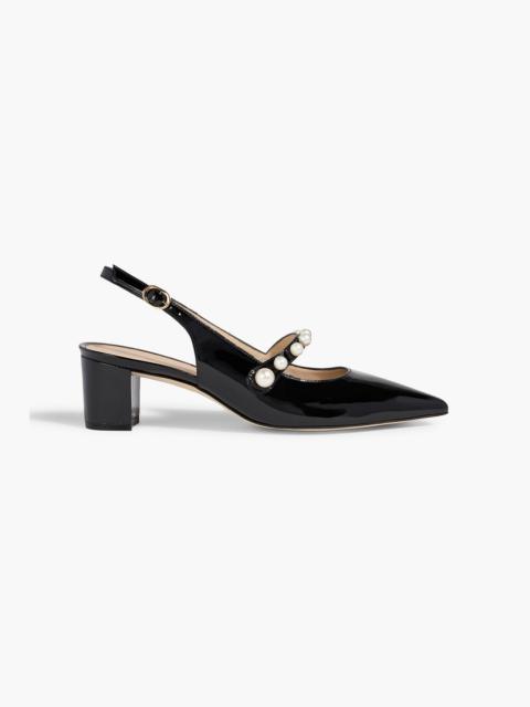 Stuart Weitzman Pia embellished patent-leather slingback Mary Jane pumps