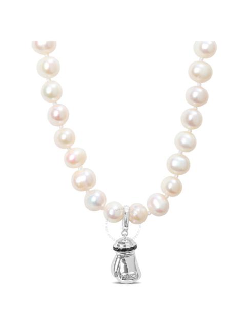 Other Designers Amour 7-7.5mm Cultured Freshwater Pearl and Black Diamond Accent Necklace with Large Lobster Clasp i