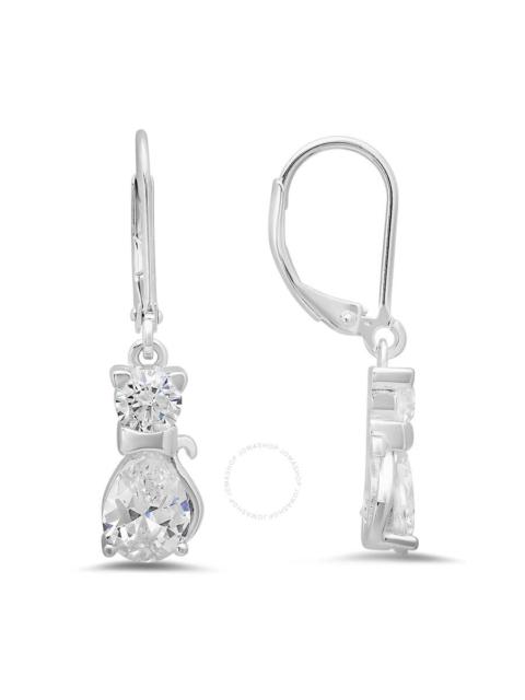 Kylie Harper - Kylie Harper Sterling Silver Dangling CZ Kitty Cat Leverback Earrings