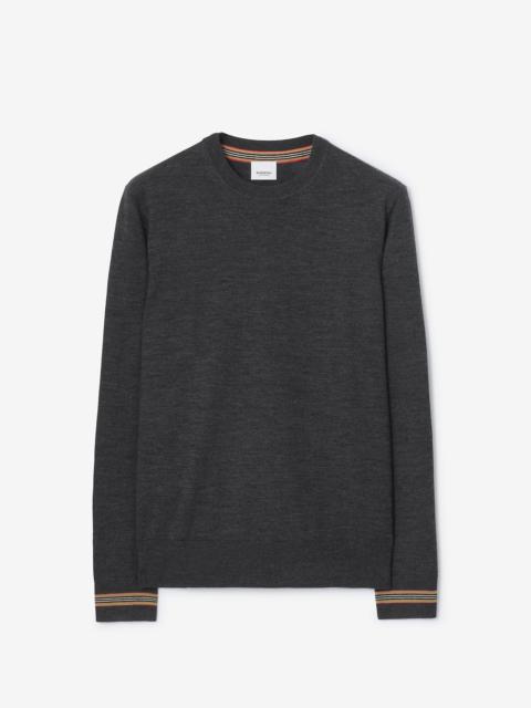 Burberry Icon Stripe Trim Wool Sweater