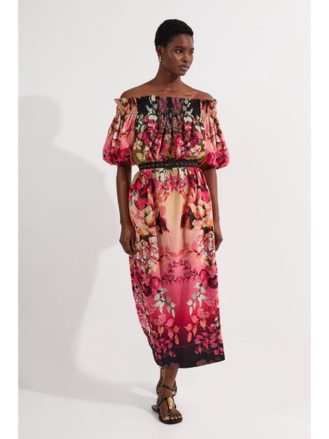 KAREN MILLEN Voile Mirrored Floral Woven Bardot Midi Dress