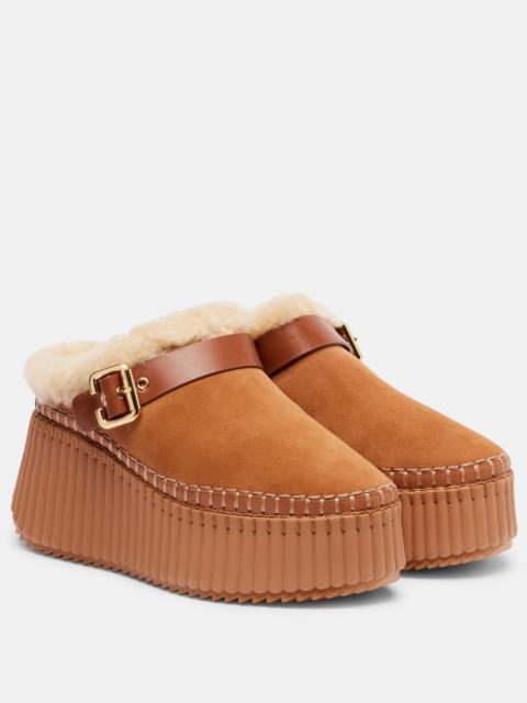 Chloé Nama 80 shearling-lined suede platform mules