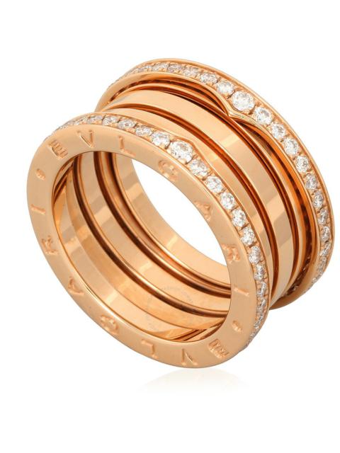 BVLGARI Bvlgari B.Zero1 18K Pink Gold 4-Band Diamond Pave Ring, Size 57