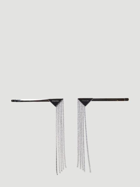 Prada Prada Women Set Of Two Logo Plaque Crystal Hair Slides