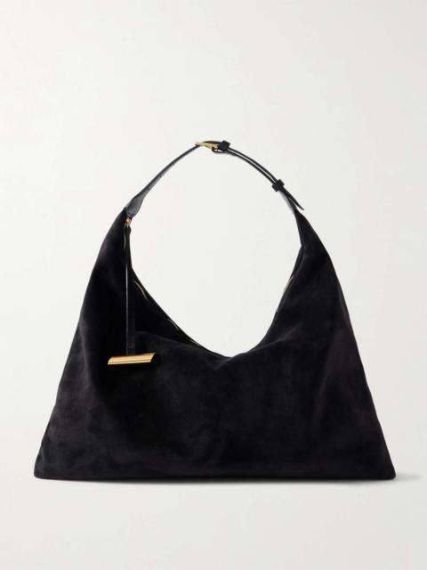 Pillow buckled suede shoulder bag Black