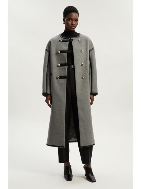 KAREN MILLEN Brushed Wool PU Mix Tailored Collarless Midi Coat