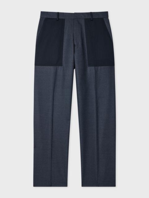 Paul Smith Navy Wool Check Contrast-Panel Trousers