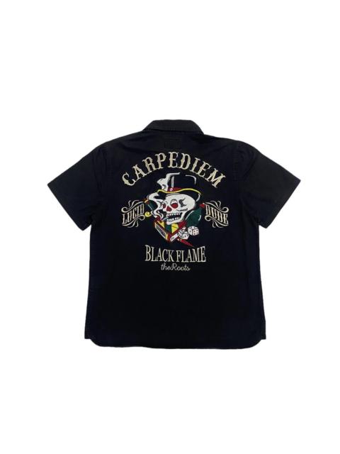Other Designers Vintage - BLACK FLAME CARPEDIEM SKULLS EMBROIDERED BUTTON COLLAR SHIRT
