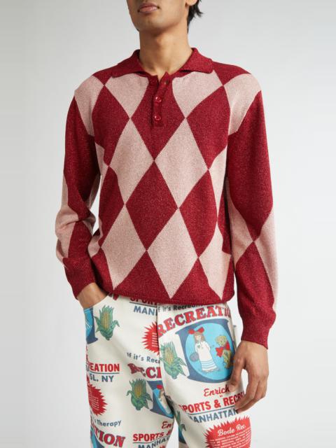 BODE Bode Jockey Metallic Argyle Polo in Pink Multi at Nordstrom