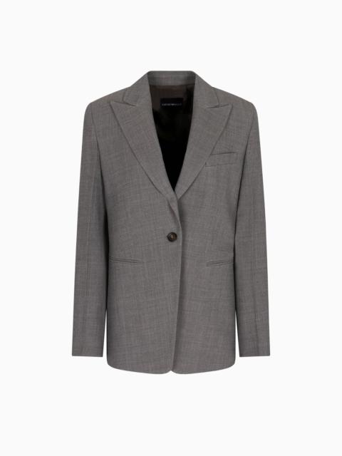 EMPORIO ARMANI SINGLE-BREASTED BLAZER IN MOULINÉ WOOL CRÊPE