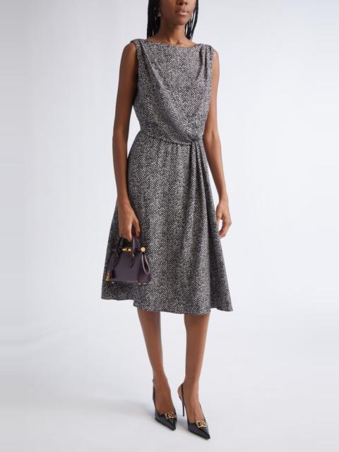 Dolce & Gabbana Dolce&Gabbana Herringbone Print Draped Crepe Cocktail Dress in Hh5Qs Chevron Bco/Nero at Nordstrom