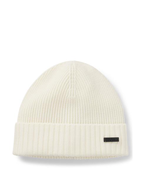 BOSS LOGO-PLAQUE BEANIE HAT IN VIRGIN WOOL