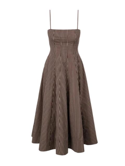 STAUD Wylie Dress in Dark Oak Micro Stripe