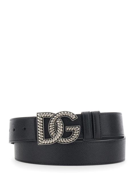 Dolce & Gabbana Dolce & Gabbana Men Black Belt With Logo Plaque On The Front In Leather Man