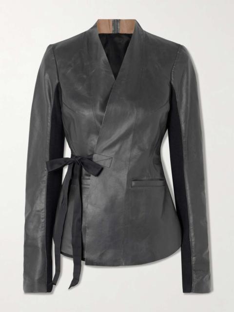 Hollywood grosgrain-trimmed leather wrap jacket Black