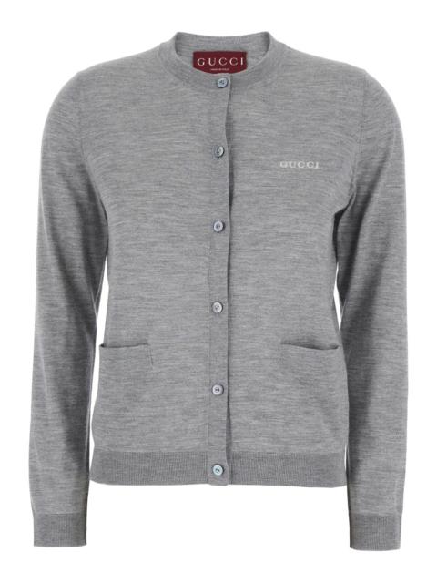 GUCCI Gucci Women Grey Cardigan With Round Neck And Logo Lettering Embroidery On The Front In Cashmere And