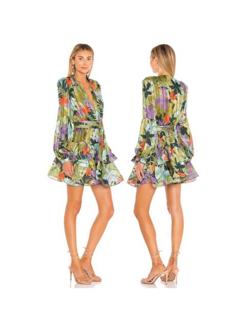 Bronx and Banco Tropical-print Long-sleeve Ruffle Tiered Mini Dress