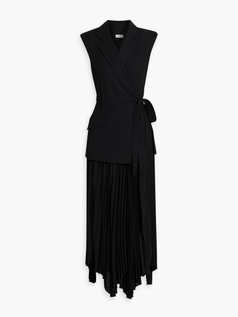 SIMKHAI Helena pleated crepe and chiffon maxi wrap dress