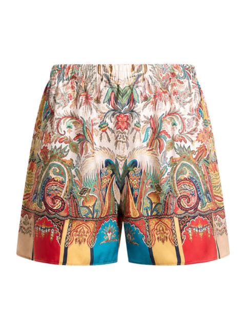 Etro Etro Women Peau D`Ange Silk Shorts With Paisley Foliage Motif