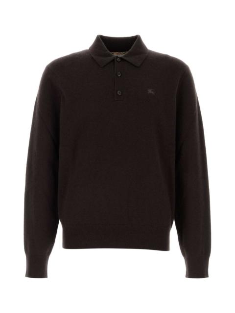 Burberry Burberry Men Dark Brown Stretch Cashmere Blend Polo Shirt