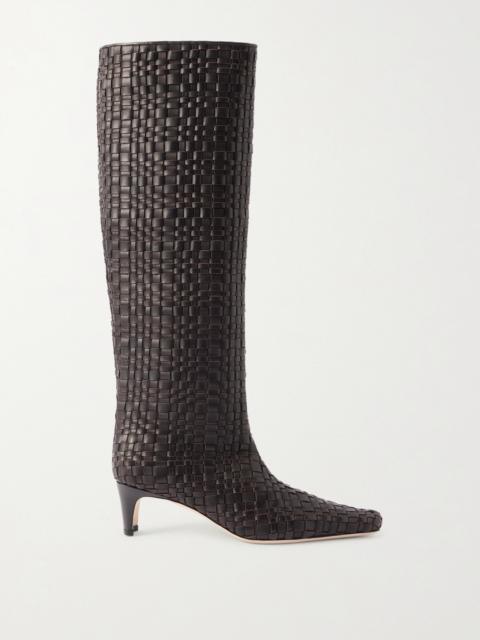 STAUD Wally Woven Leather Knee Boots