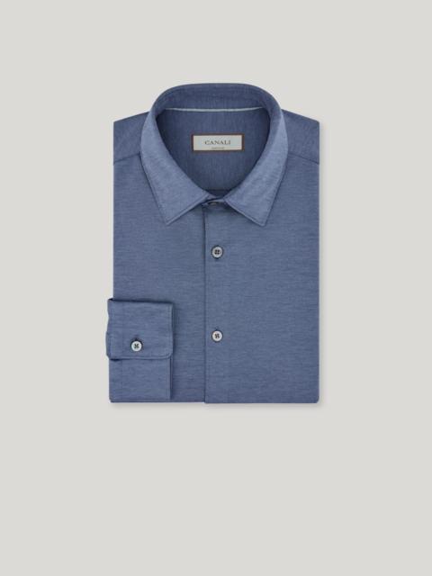 Canali CASUAL AIR FORCE BLUE REGULAR FIT COTTON AND LYOCELL JERSEY SHIRT