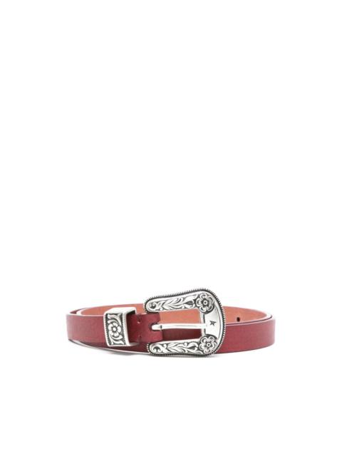 floral-engraved buckle leather belt