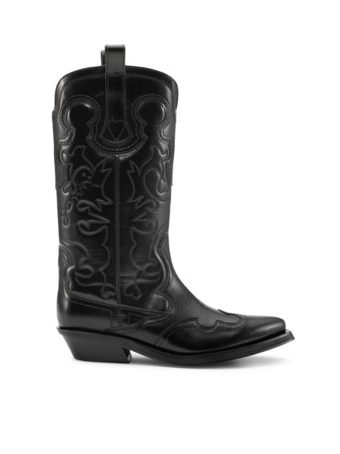 GANNI EMBROIDERED WESTERN BOOTS WITH MEDIUM SHAFT