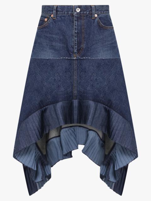 sacai ASYMMETRIC DENIM SKIRT WITH PLEATED HEM | BLUE
