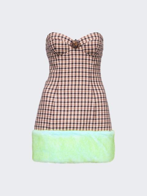 AREA Faux Fur Trim Strapless Mini Dress Caramel