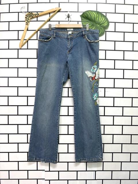 Other Designers Designer - METRO SEVEN Embroidered Floral Bird Motif Flared Denim Pant