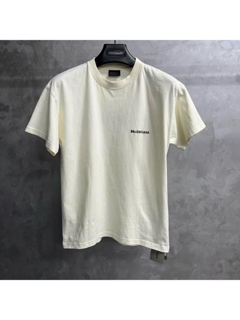 BALENCIAGA Balenciaga Beige Short-Sleeve Crewneck T-Shirt with Letter Logo Print