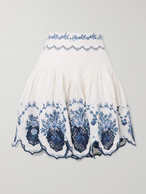 Agua by Agua Bendita Asai Wild Ruffled Embroidered Linen Skirt