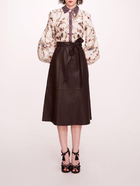 Marchesa FAUX LEATHER POPLIN MIDI DRESS