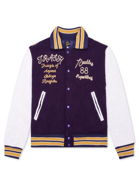 NEEDLES WOOL MELTON LETTERED JACKET - PURPLE