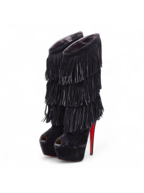 Christian Louboutin Highness Tina Fringe Peep Toe Platform Boots EU 37 US 6.5