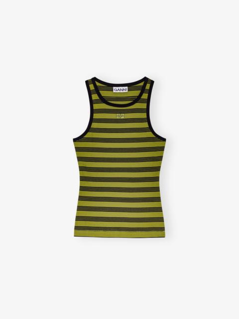 GANNI STRIPED SOFT COTTON RIB TANK TOP