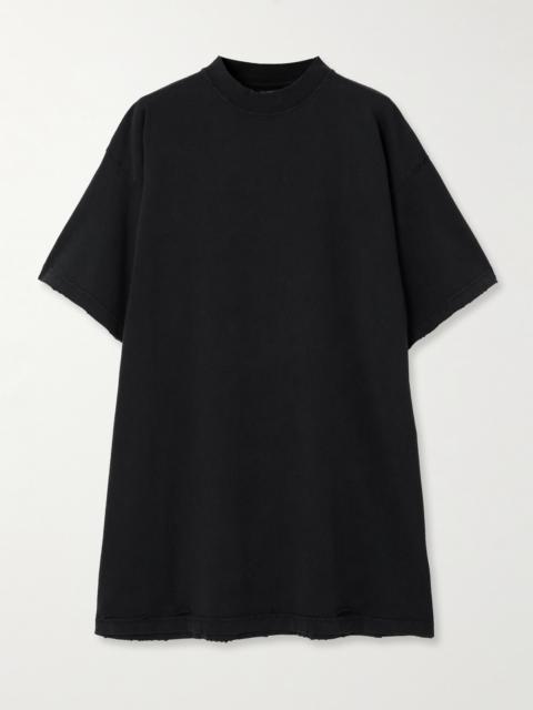 BALENCIAGA Oversized Distressed Printed Cotton-jersey T-shirt