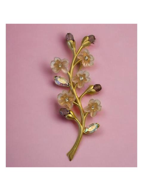Vintage AVON SP Gold Tone & Purple Rhinestone Floral Leaf Brooch Pin