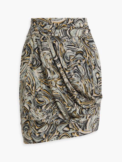 Other Designers Fazzia draped printed silk crepe de chine mini skirt