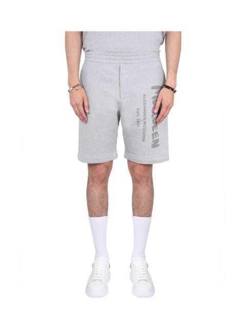 Alexander McQueen Bermuda Shorts With Graffiti Logo Print